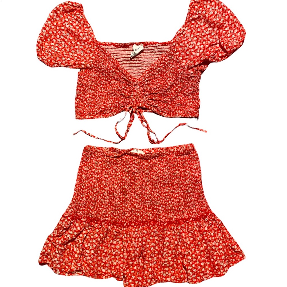 Japna Medium Red/White Floral Skirt Set